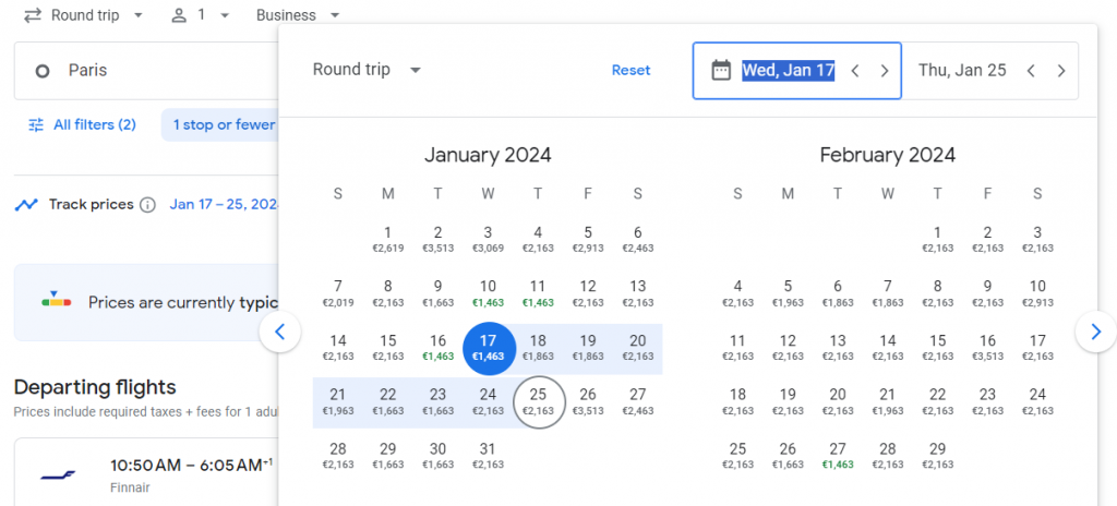 Business Class from Paris to India