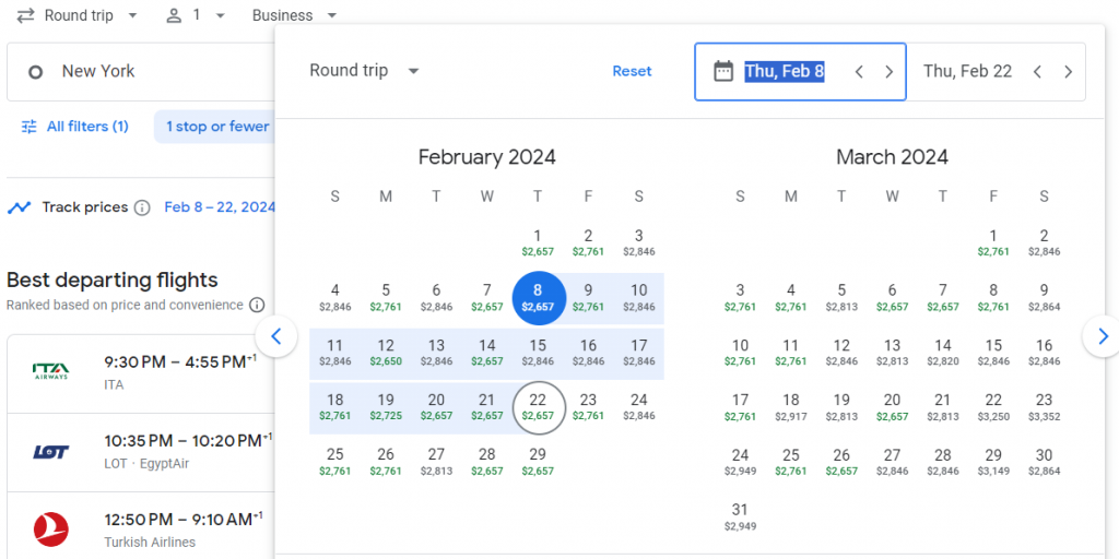 Business Class from New York to Egypt