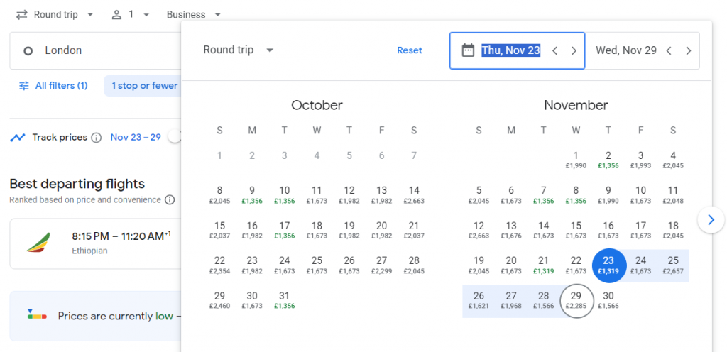 Business Class from London to Kenya