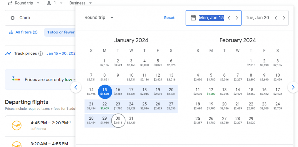 Business Class from Egypt to Miami