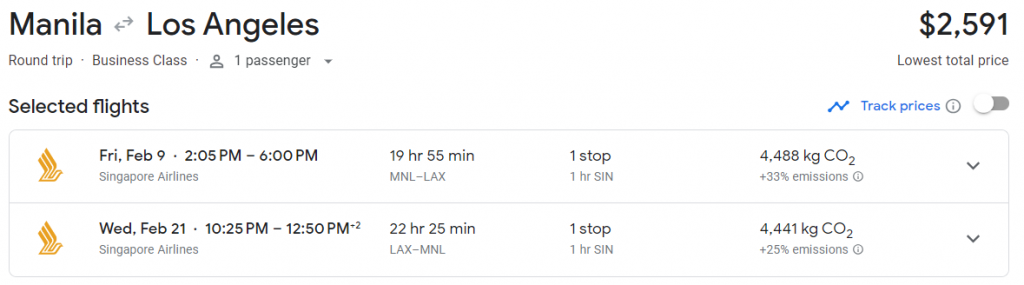 Business Class from the Philippines to California