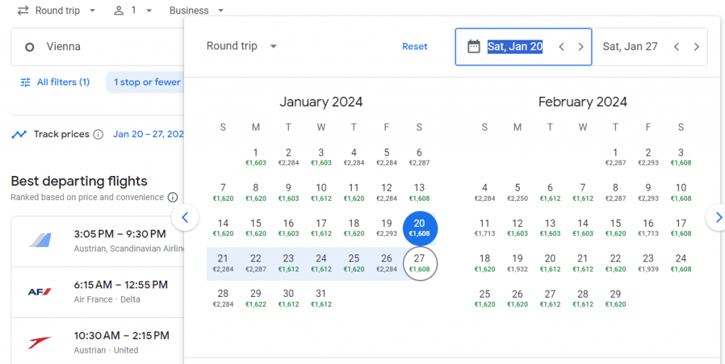 Business Class from Austria to New York