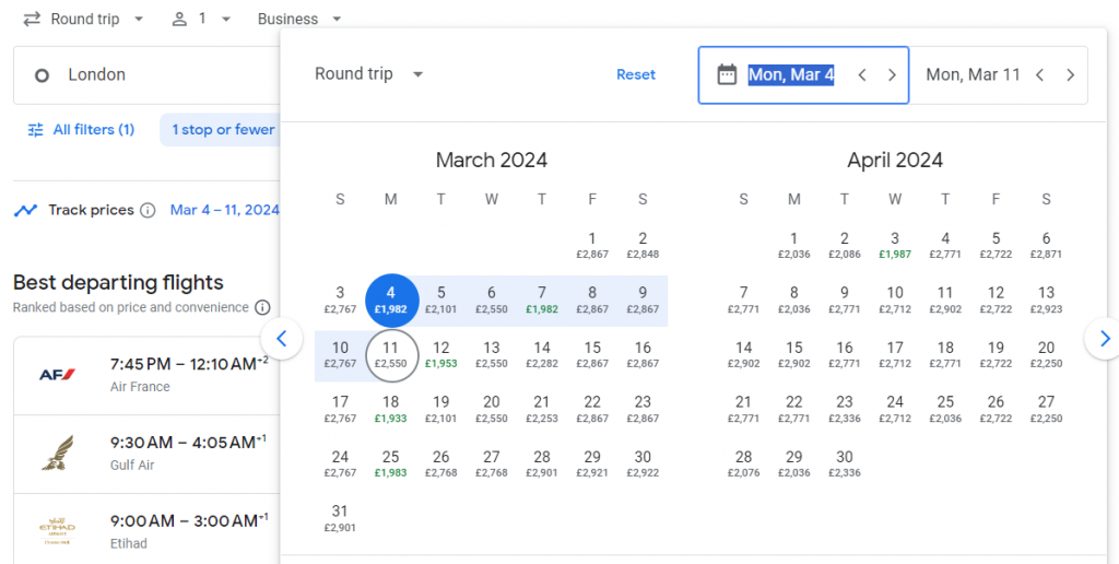 Business Class from UK to India