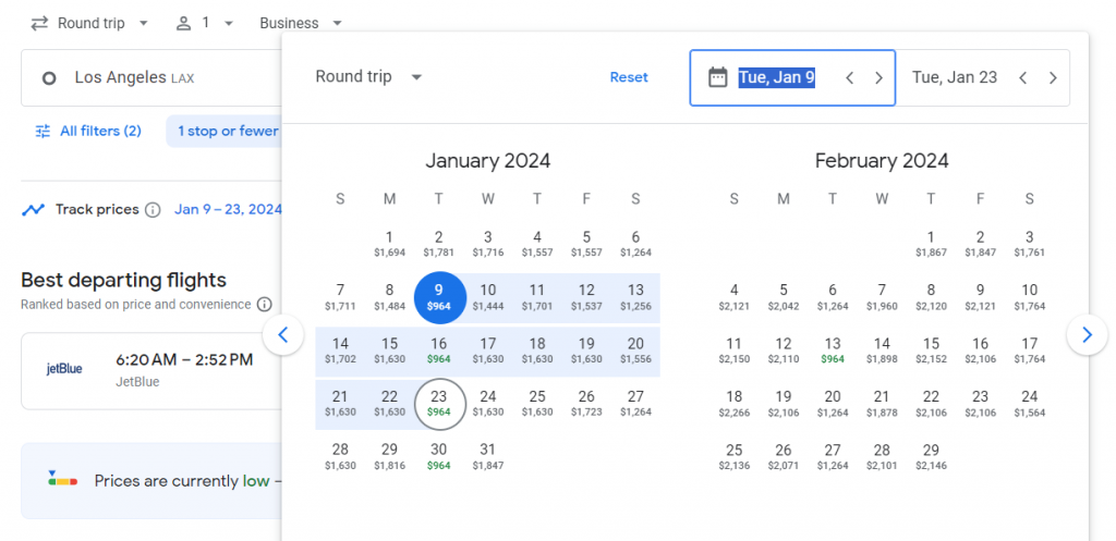 Business Class from Los Angeles to Bahamas