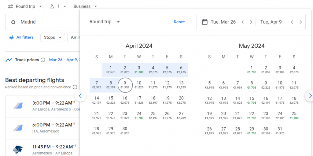 Business Class from Spain to Mexico