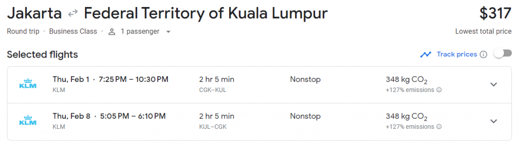 Business Class from Indonesia to Malaysia