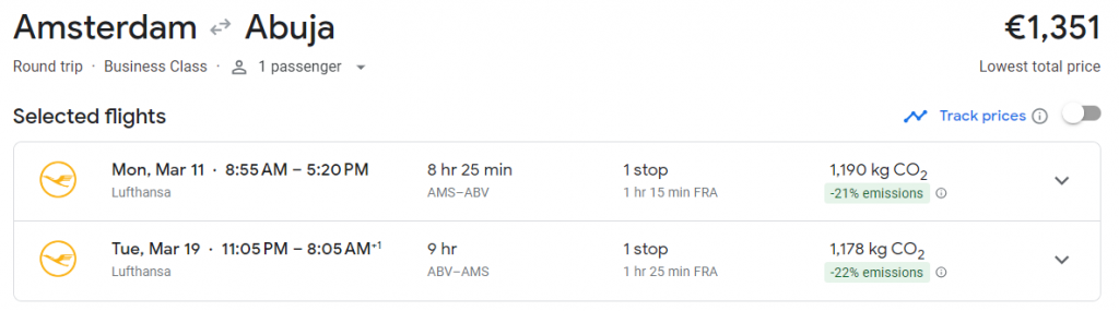 Business Class from Amsterdam to Nigeria