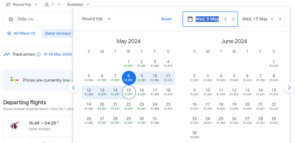 5* Business Class Suite from Norway to Middle East