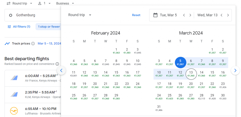 Business Class from Europe to Kenya