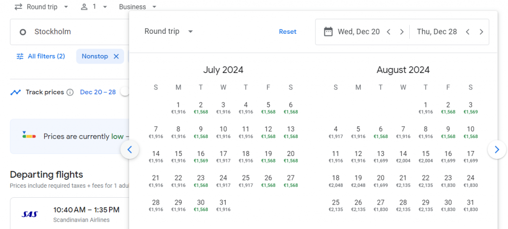 Business Class from Sweden to New York