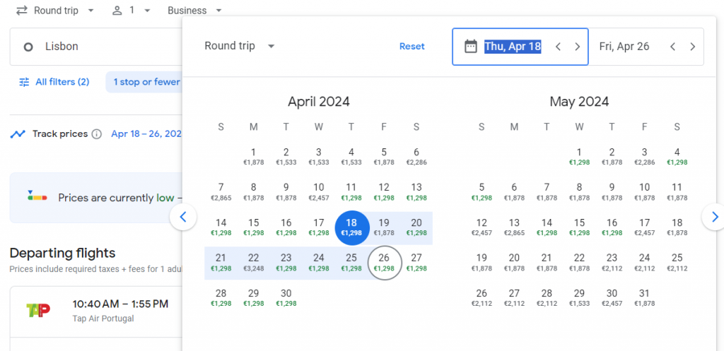 Business Class from Portugal to Canada