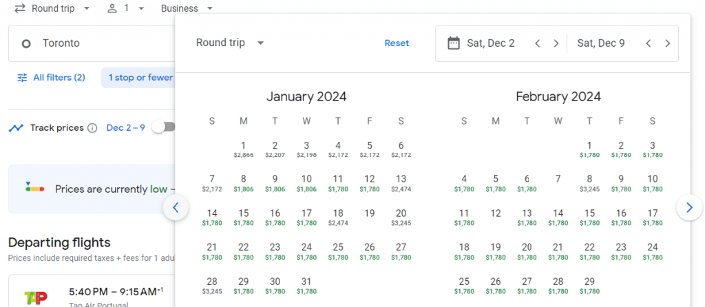 Business Class from Canada to Madeira