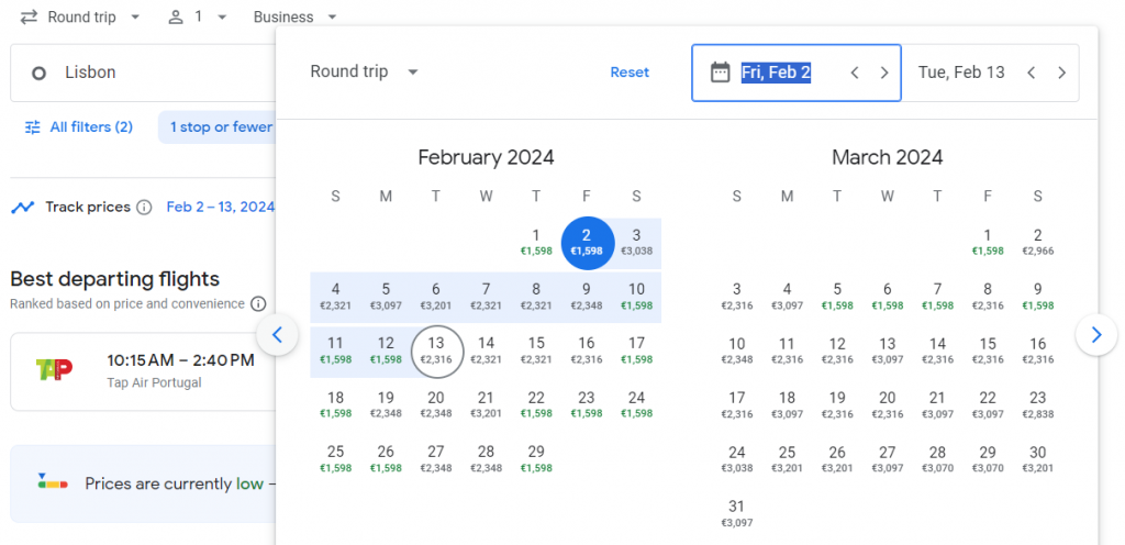 Business Class from Portugal to Miami