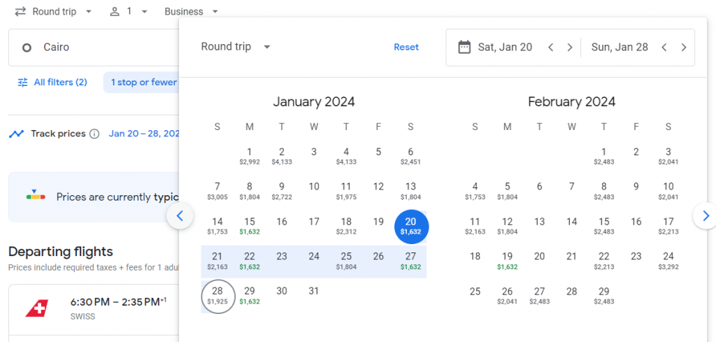 Business Class from Egypt to Miami