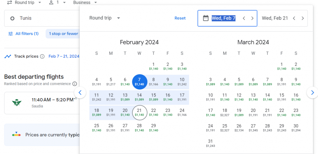 Business Class from Tunisia to Indonesia