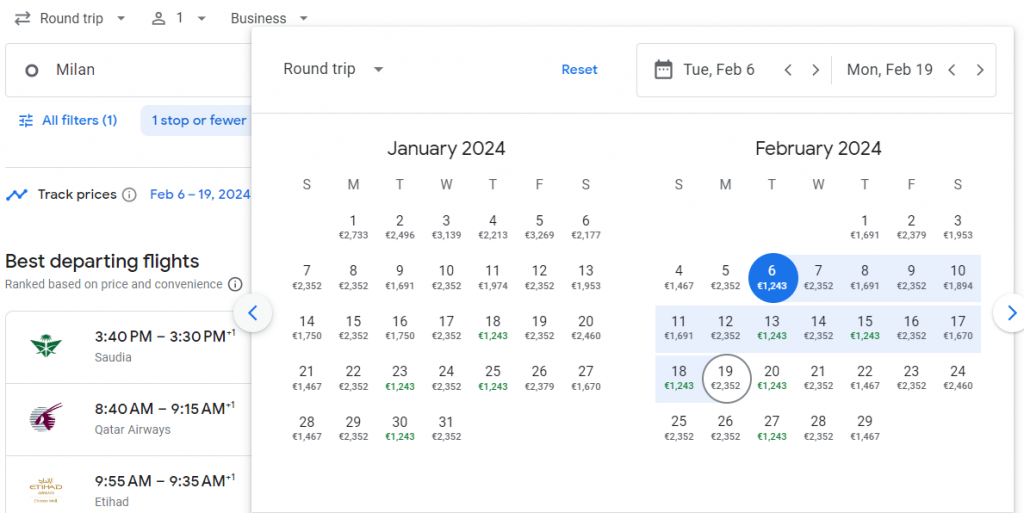 Business Class from Milan to Singapore