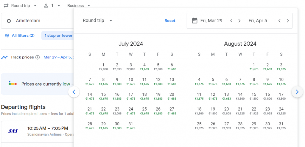 Business Class from Amsterdam to Chicago