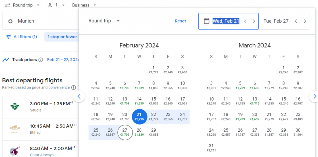 Business Class from Munich to India