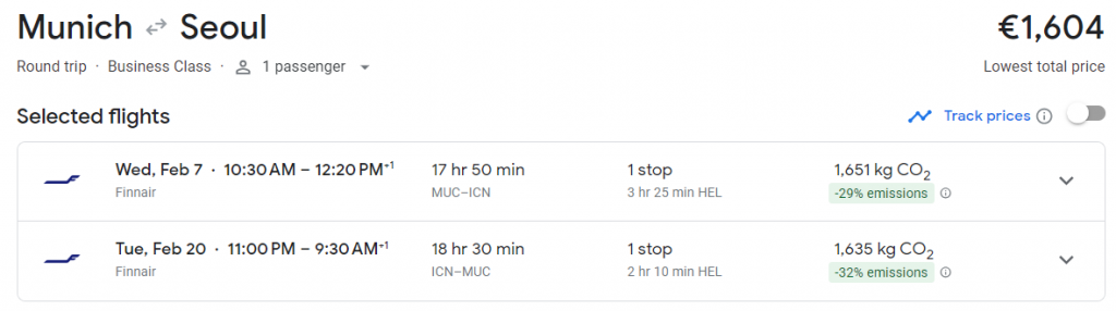 Business Class from Munich to South Korea