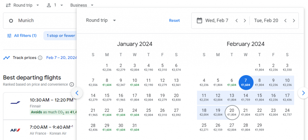 Business Class from Munich to South Korea