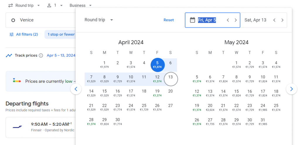 Business Class from Venice to India