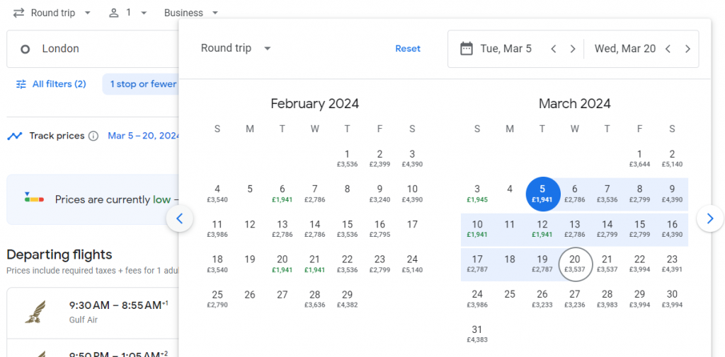 Business Class from London to Thailand