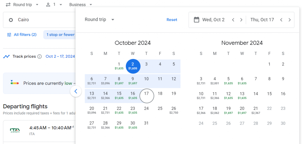 Business Class from Egypt to Tokyo