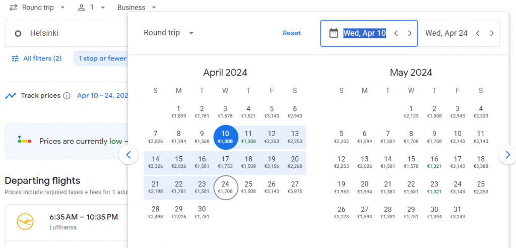 Business Class from Finland to Dubai