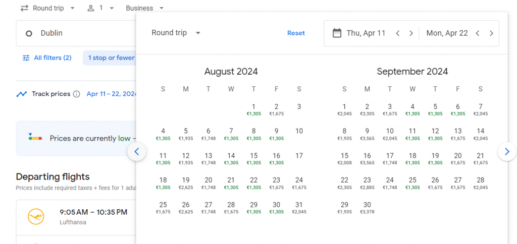 Business Class from Ireland to Dubai