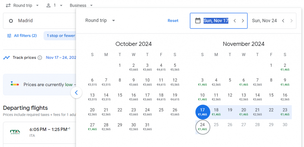 Business Class from Madrid to Los Angeles