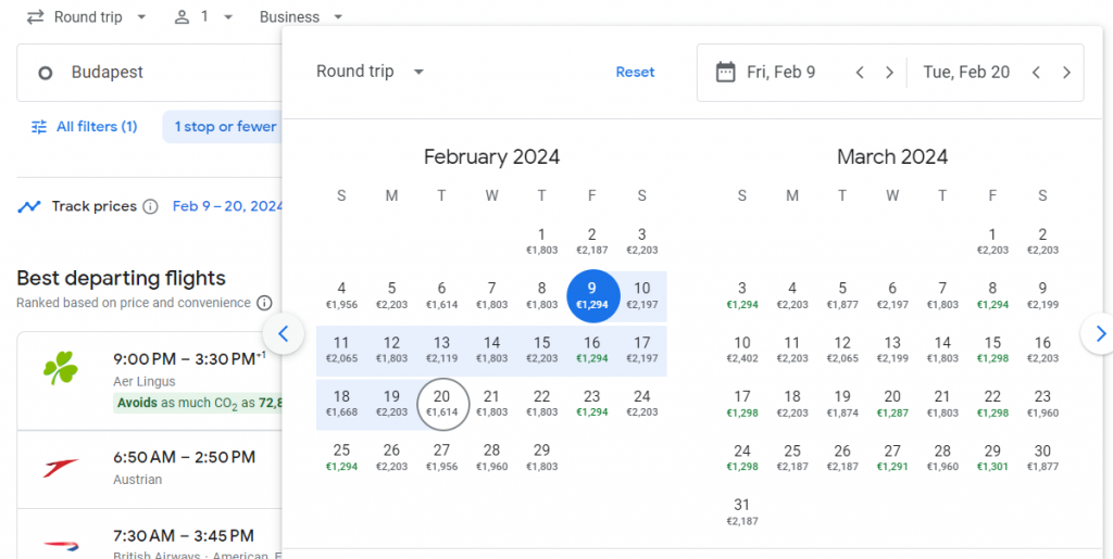 Business Class from Hungary to Washington D.C.