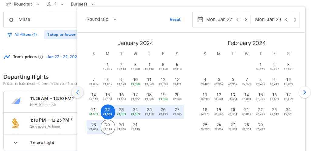 Business Class from Italy to China