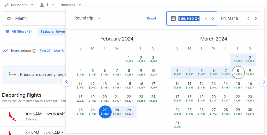 Business Class from Miami to Argentina