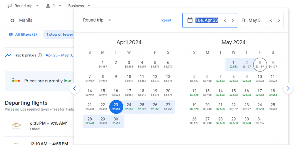 Business Class from Philippines to New York