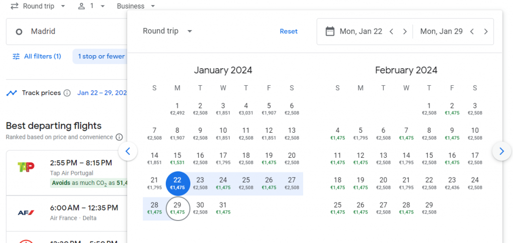 Business Class from Spain to Canada