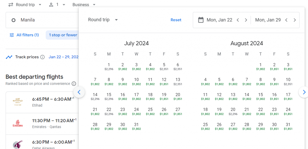 Business Class from Philippines to Ireland