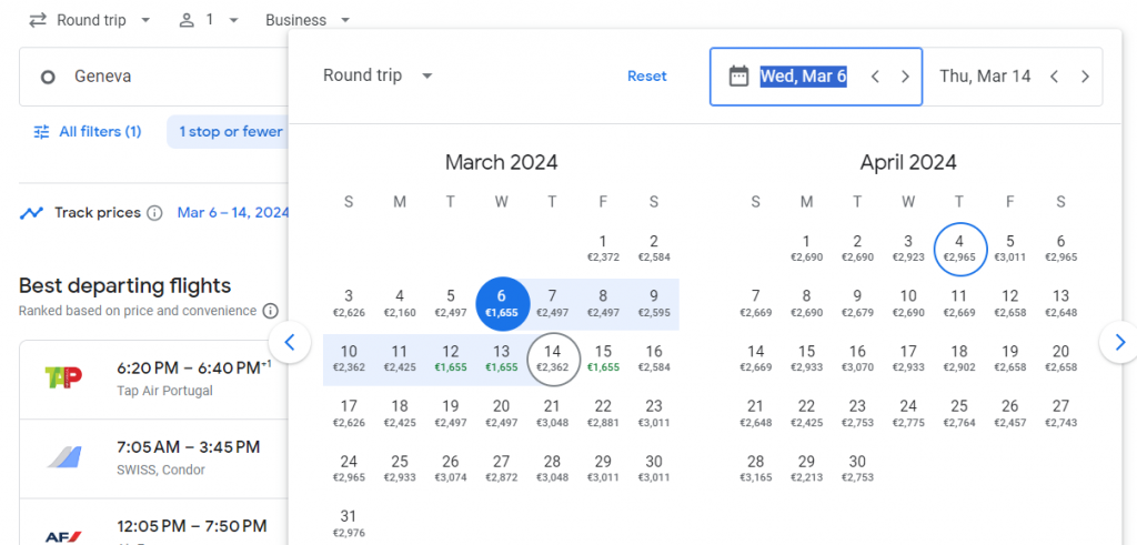 Business Class from Switzerland to Cancun