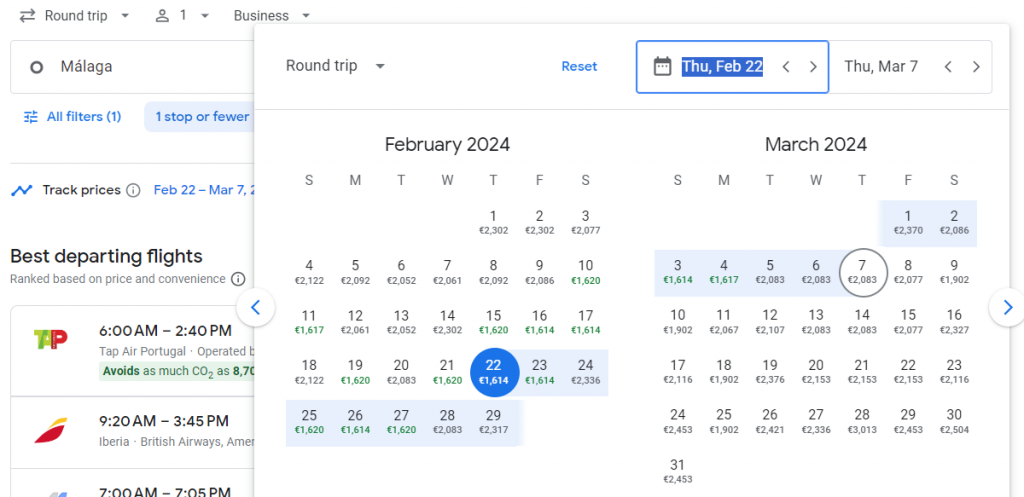 Business Class from Spain to Miami