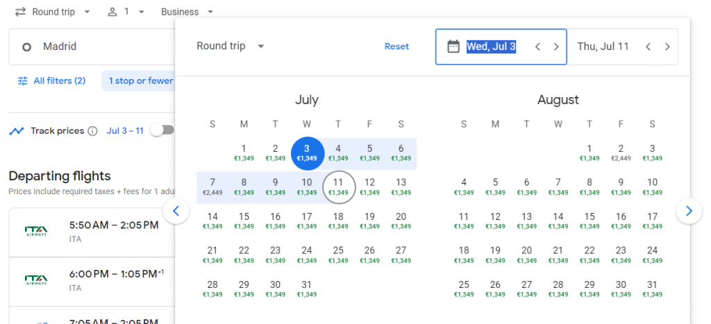 Business Class from Madrid to Canada