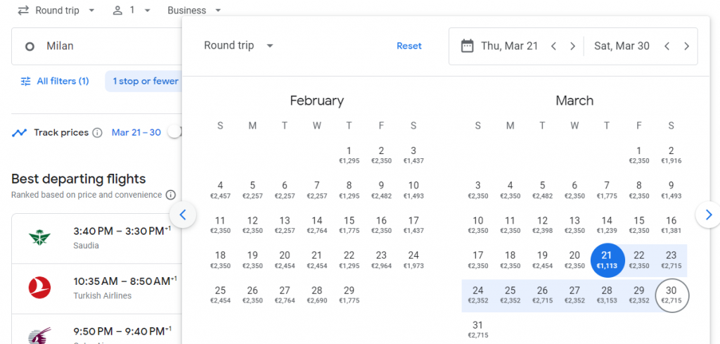 Business Class from Milan to Singapore