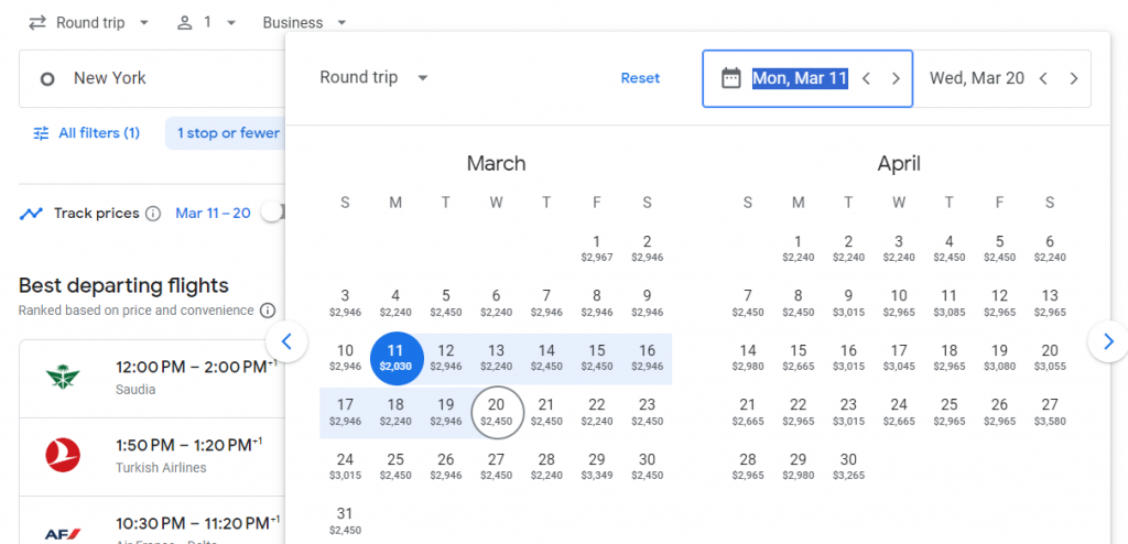 Business Class from New York to The United Arab Emirates