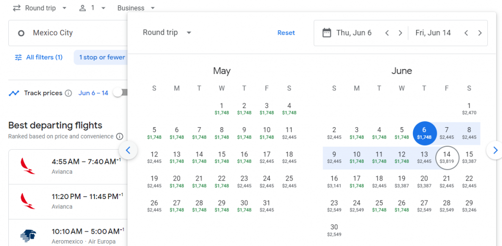 Business Class from Mexico City to Madrid