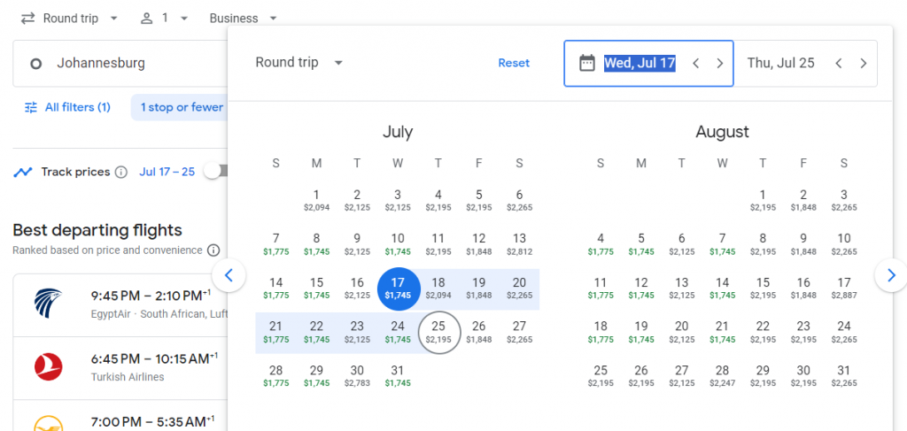 Business Class from South Africa to Frankfurt