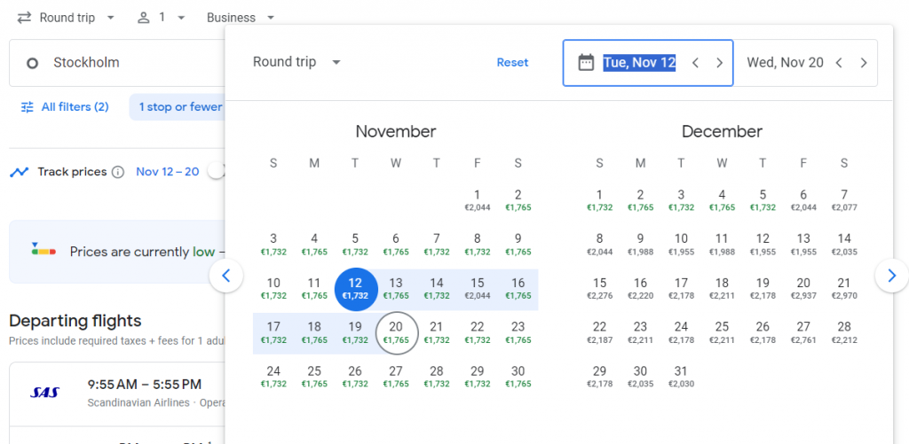 Business Class from Sweden to Miami