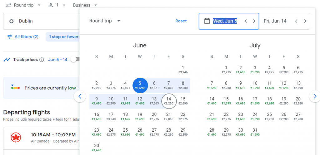 Business Class from Dublin to Las Vegas