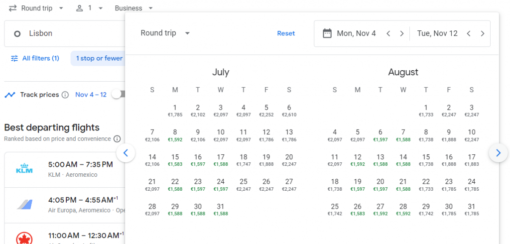 Business Class from Lisbon to Mexico City