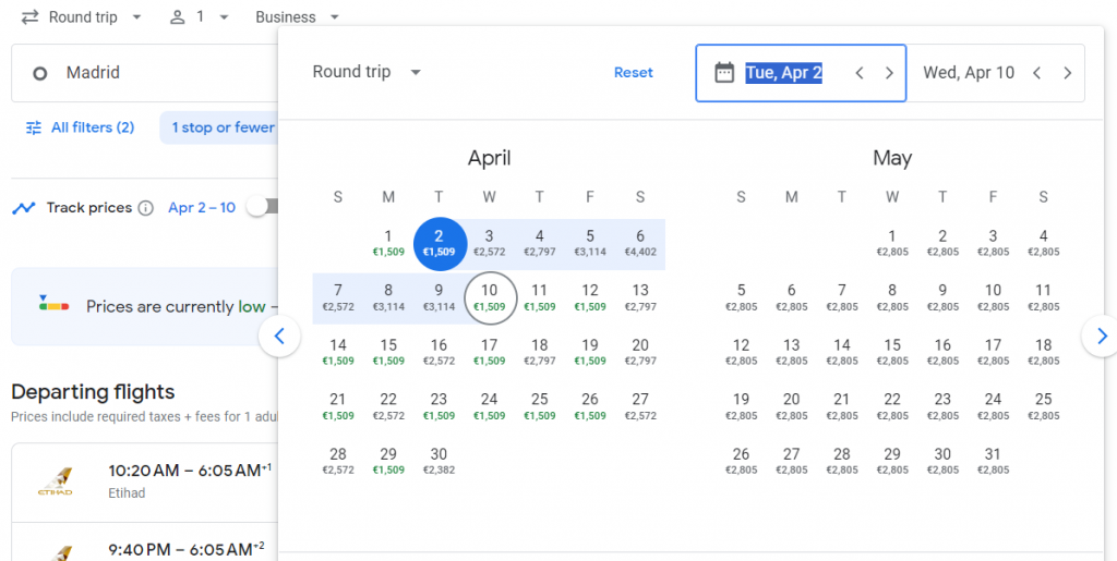 Business Class from Madrid to Sri Lanka