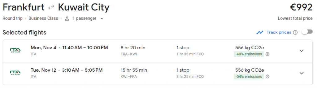 Business Class from Frankfurt to Kuwait