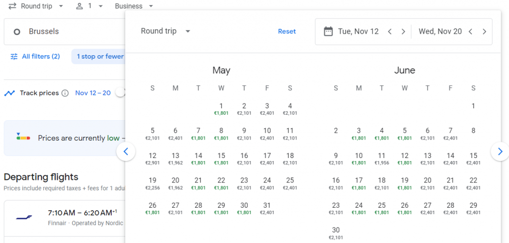 Business Class from Brussels to Thailand