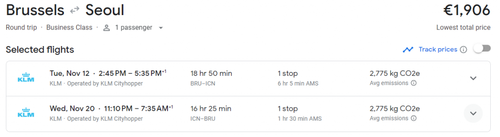 Business Class Suite from Brussels to South Korea